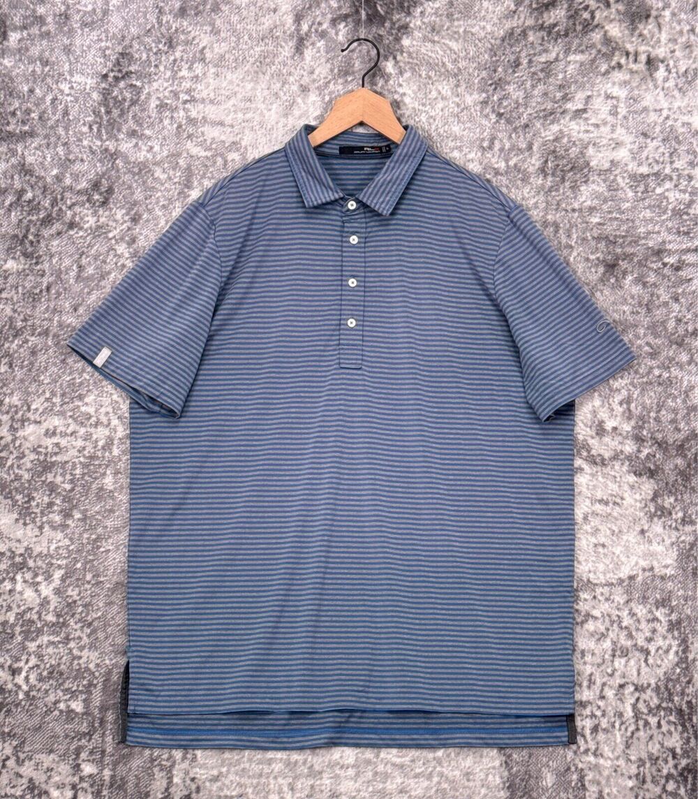 RLX Ralph Lauren Polo Shirt XL Mens Blue Gray Striped Performance Golf